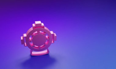 Pink Aqualung icon isolated on purple-blue background. Diving helmet. Diving underwater equipment. Minimalism concept. 3D render illustration.