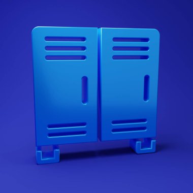 Mavi dolap ya da hokey, futbol, basketbol takımı ya da mavi arka planda izole edilmiş işçi ikonu için soyunma odası. Minimalizm kavramı. 3 Boyutlu resimleme.