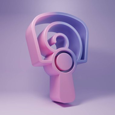 Mor Kore el fan ikonu, mor arka planda izole edilmiş. Minimalizm kavramı. 3 Boyutlu resimleme.