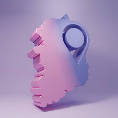 Mor Güney Kore haritası simgesi mor arkaplanda izole edilmiş. Minimalizm kavramı. 3 Boyutlu resimleme.