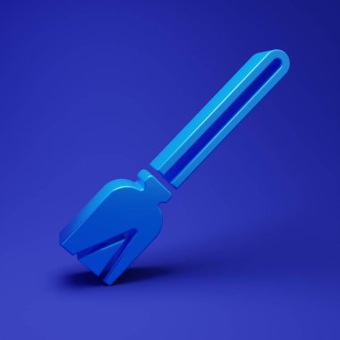 Mavi süpürge simgesi mavi arkaplanda izole edildi. Temizlik hizmeti konsepti. Minimalizm kavramı. 3 Boyutlu resimleme.