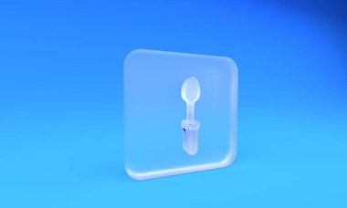 Frosted glass Teaspoon icon isolated on blue background. Cooking utensil. Cutlery sign. Square frosted glass button. 3D render illustration.