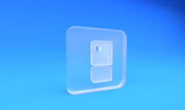 Buzlu cam buzdolabı ikonu mavi arka planda izole edilmiş. Buzdolabı buzdolabı. Ev aletleri ve aletler. Kare buzlu cam düğme. 3 Boyutlu resimleme.