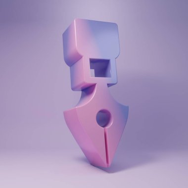 Purple Fountain pen nib icon isolated on purple background. Pen tool sign. Minimalism concept. 3D render illustration.