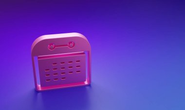 Pink Calendar icon isolated on purple-blue background. Event reminder symbol. Minimalism concept. 3D render illustration.