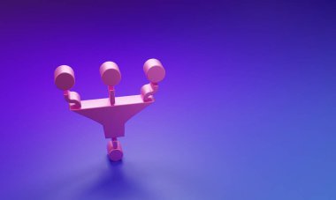 Pink Funnel or filter icon isolated on purple-blue background. Minimalism concept. 3D render illustration.