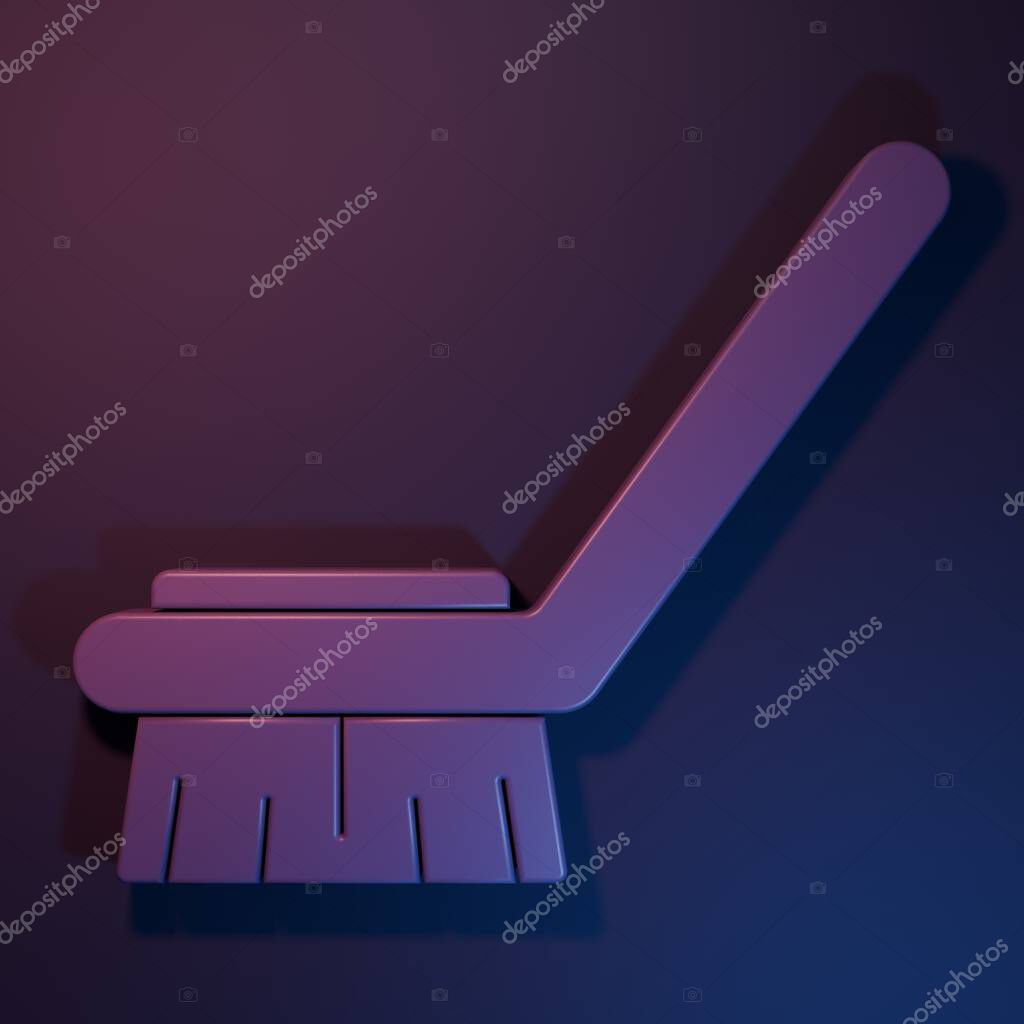 Purple Brush for cleaning icon isolated on purple-blue background. Cleaning service concept. Minimalism concept. 3D render illustration.
