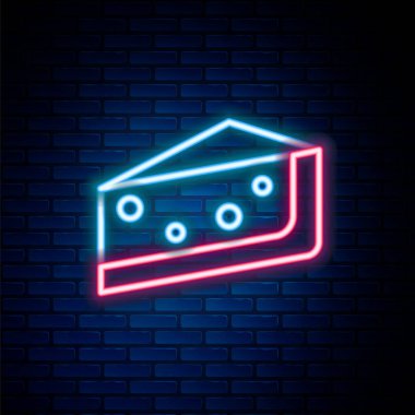 Parlayan neon çizgisi. Tuğla duvar arkasında izole edilmiş kek simgesi. Doğum günün kutlu olsun. Renkli taslak konsepti. Vektör.