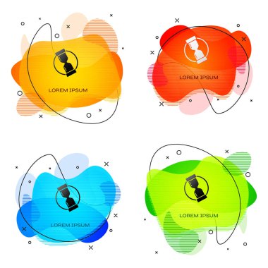 Beyaz arka planda siyah kum ikonu olan eski kum saati. Kum saati işareti. İş ve zaman yönetimi kavramı. Sıvı şekilli soyut pankart. Vektör.