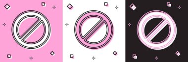 Yasak simgesini pembe beyaz siyah arkaplanda izole et. Sembolü durdur Vektör.