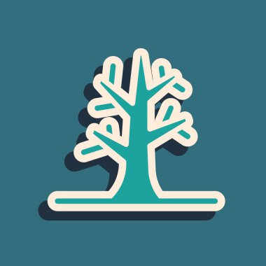 Yeşil Çırılçıplak ağaç simgesi yeşil arkaplanda izole edildi. Uzun gölge tarzı. Vektör.