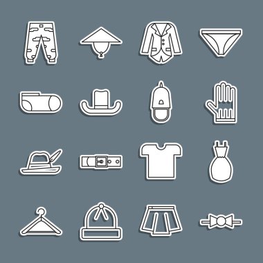 Bow kravatlı kadın deri eldiven Blazer ya da ceketli adam şapkalı spor çoraplı, kargo pantolonlu ve papağanlı polis şapkalı. Vektör.