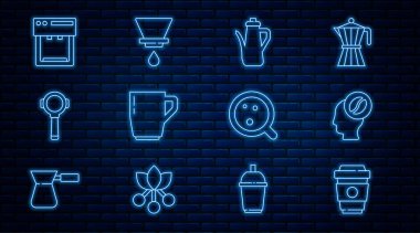 Kahve fincanını Barista Teapot filtre tutacağı ve V60 kahve makinesi simgesine ayarlayın. Vektör.