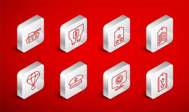 Askeri rütbe dürbün sembol yer barış tankı beresi ve paraşüt simgesi. Vektör.