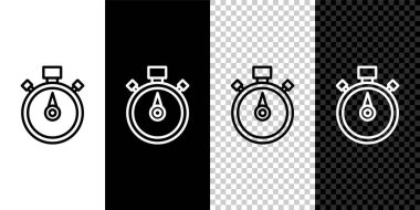 Stopwatch simgesini siyah ve beyaz arkaplanda izole et. Zaman göstergesi. Kronometre işareti. Vektör.