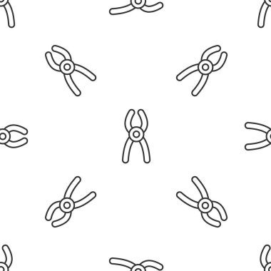 Gri çizgi dişçi kerpeten ikonu beyaz arka planda izole edilmiş kusursuz desen. Diş aletleri. Vektör.