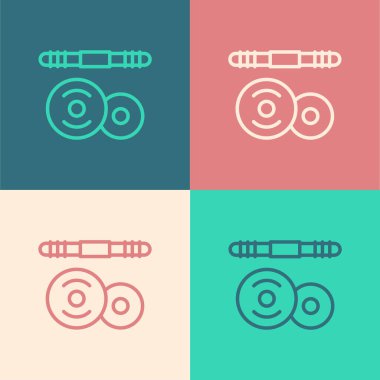 Pop Art Line Barbell simgesi renk arkaplanında izole edildi. Kas kaldırma ikonu, fitness halteri, spor aletleri, egzersiz yaban domuzu. Vektör.