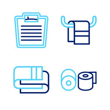 Tuvalet kağıdı rulo kağıdını askı ve banyo terazisi simgesine yerleştir. Vektör.