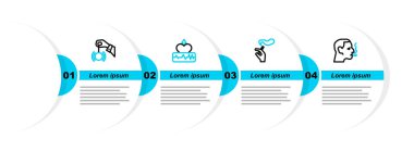 Set çizgisi adamı sigara içiyor. Kalp atışı yükselmiş El ve Hipnoz ikonu. Vektör.