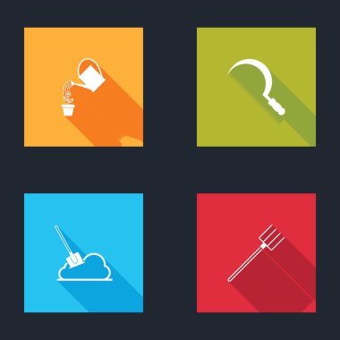 Sulama tenekesi, Orak, Zemin Küreği ve Bahçe yabası ikonu. Vektör.