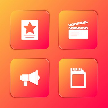 Hollywood 'un ünlü yıldız yürüyüşü, film alkışları, megafon ve hafıza kartı ikonu. Vektör.