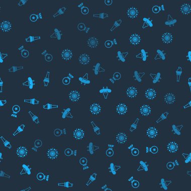 Yıldız madalyası, havai fişek, çatalda sosis ve pürüzsüz bir şablona sahip meşale alevi. Vektör.