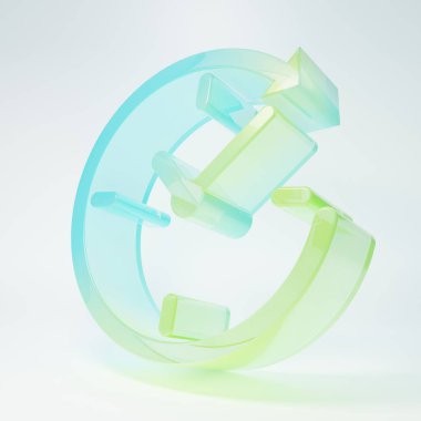 Frosted glass Clock with arrow icon isolated on white background. Time symbol. Clockwise rotation icon arrow and time. Minimalism concept. 3D render illustration.