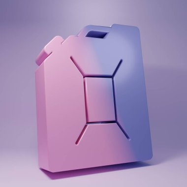 Mor arka planda izole edilmiş benzin ikonu için mor teneke kutu. Dizel gaz ikonu. Minimalizm kavramı. 3 Boyutlu resimleme.