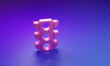 Mor-mavi arka planda izole edilmiş pembe trafik ışığı simgesi. Minimalizm kavramı. 3 Boyutlu resimleme.