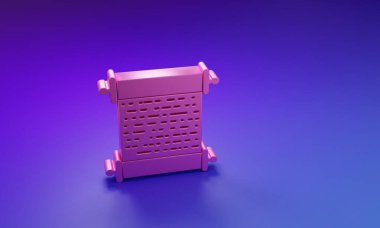 Mor-mavi arkaplanda izole edilmiş pembe kağıt kaydırma simgesi. Tuvalin parşömen yazısı. Minimalizm kavramı. 3 Boyutlu resimleme.