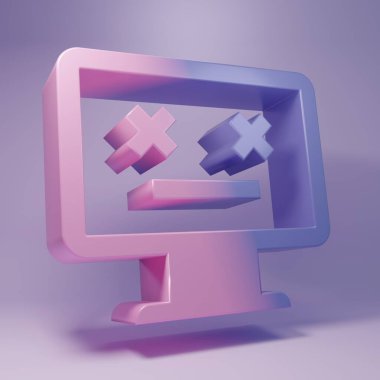 Mor ÖIü Monitör simgesi mor arkaplanda izole edildi. Ölü emojili bilgisayar gibi 404 hata. Bilgisayar sisteminde ölümcül hata. Minimalizm kavramı. 3 Boyutlu resimleme.