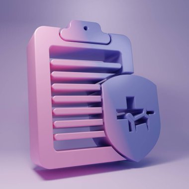 Mor arka planda izole edilmiş tıbbi kayıt evcil hayvan ikonu olan mor pano. Sağlık sigortası formu. Tıbbi kontrol işaretleri raporu. Minimalizm kavramı. 3 Boyutlu resimleme.