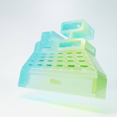 Beyaz arka planda izole edilmiş bir çek ikonu olan buzlu cam kasa makinesi. Kasiyer tabelası. Tabut sembolü. Minimalizm kavramı. 3 Boyutlu resimleme.