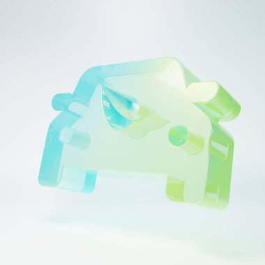 Beyaz arka planda yaprak simgesi olan buzlu cam eko araba konsept sürücüsü. Yeşil enerji araba sembolü. Minimalizm kavramı. 3 Boyutlu resimleme.