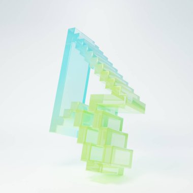 Buzlu cam pikseli ok imleç simgesi beyaz arkaplanda izole edildi. Minimalizm kavramı. 3 Boyutlu resimleme.