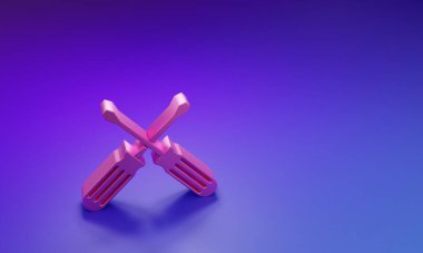 Mor-mavi arkaplanda izole edilmiş pembe haçlı tornavida simgesi. Servis aracı sembolü. Minimalizm kavramı. 3 Boyutlu resimleme.
