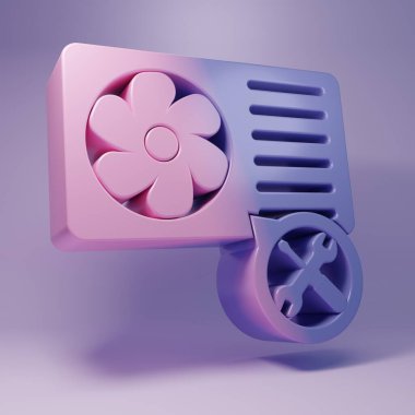 Mor arka planda izole edilmiş tornavida ve anahtar ikonlu mor klima. Ayarlama, servis, ayar, bakım, onarım, onarım. Minimalizm kavramı. 3 Boyutlu resimleme.