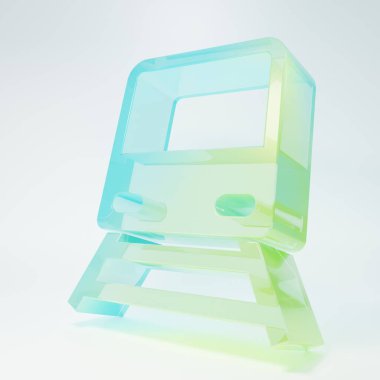 Buzlu cam tren ikonu beyaz arka planda izole edildi. Toplu taşıma sembolü. Metro treni nakliyesi. Metro yeraltı. Minimalizm kavramı. 3 Boyutlu resimleme.