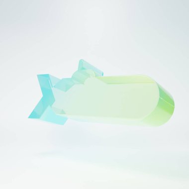 Frosted glass Submarine icon isolated on white background. Military ship. Minimalism concept. 3D render illustration.