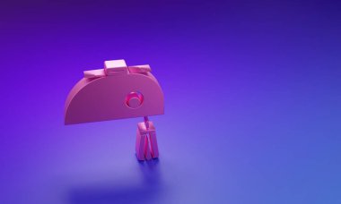 Mor-mavi arkaplanda izole edilmiş pembe elektrik karıştırıcı simgesi. Mutfak blenderi. Minimalizm kavramı. 3 Boyutlu resimleme.