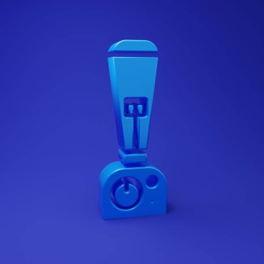 Mavi Blender simgesi mavi arkaplanda izole edildi. Mutfak elektrikli kırıcı ve kase. Meyve suyu, kokteyl ya da meyve suyu. Minimalizm kavramı. 3 Boyutlu resimleme.