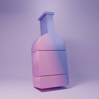 Purple Beer bottle icon isolated on purple background. Minimalism concept. 3D render illustration.
