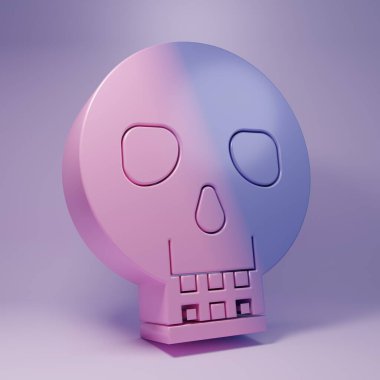 Mor Kafatası simgesi mor arkaplanda izole edilmiş. Mutlu Cadılar Bayramı Partisi. Minimalizm kavramı. 3 Boyutlu resimleme.