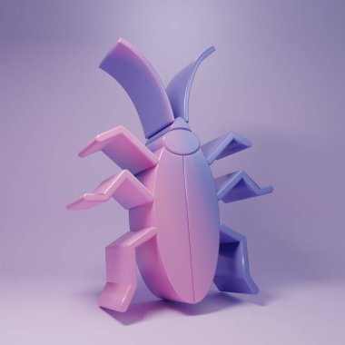 Mor Hamamböceği simgesi mor arkaplanda izole edilmiş. Minimalizm kavramı. 3 Boyutlu resimleme.