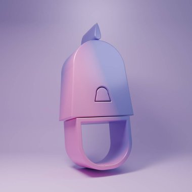 Mor arka planda izole edilmiş papağan ikonlu mor polis şapkası. Polis şapkası işareti. Minimalizm kavramı. 3 Boyutlu resimleme.