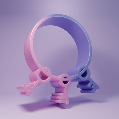 Mor Eski tuşlar simgesi mor arkaplanda izole edilmiş. Minimalizm kavramı. 3 Boyutlu resimleme.