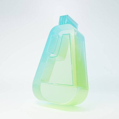 Buzlu cam plastik şişe. Sıvı çamaşır deterjanı, çamaşır suyu, bulaşık deterjanı. Beyaz arka planda izole edilmiş sıvı ikon. Minimalizm kavramı. 3 Boyutlu resimleme.