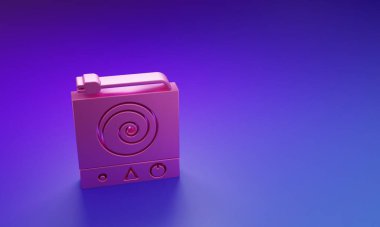 Mor-mavi arka planda izole edilmiş pembe elektrikli soba ikonu. Mutfak tabelaları. Dört daire ocağı olan bir hob. Minimalizm kavramı. 3 Boyutlu resimleme.