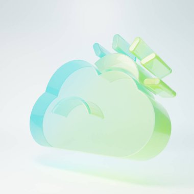 Buzlu cam güneş ve beyaz arka planda izole edilmiş bulut hava ikonu. Minimalizm kavramı. 3 Boyutlu resimleme.