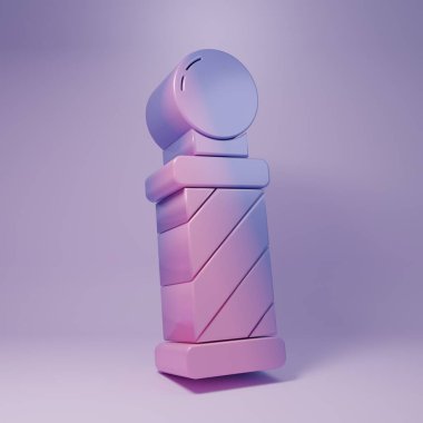 Mor Klasik berber dükkânı ikonu, mor arka planda izole edilmiş. Berber dükkanı direği sembolü. Minimalizm kavramı. 3 Boyutlu resimleme.